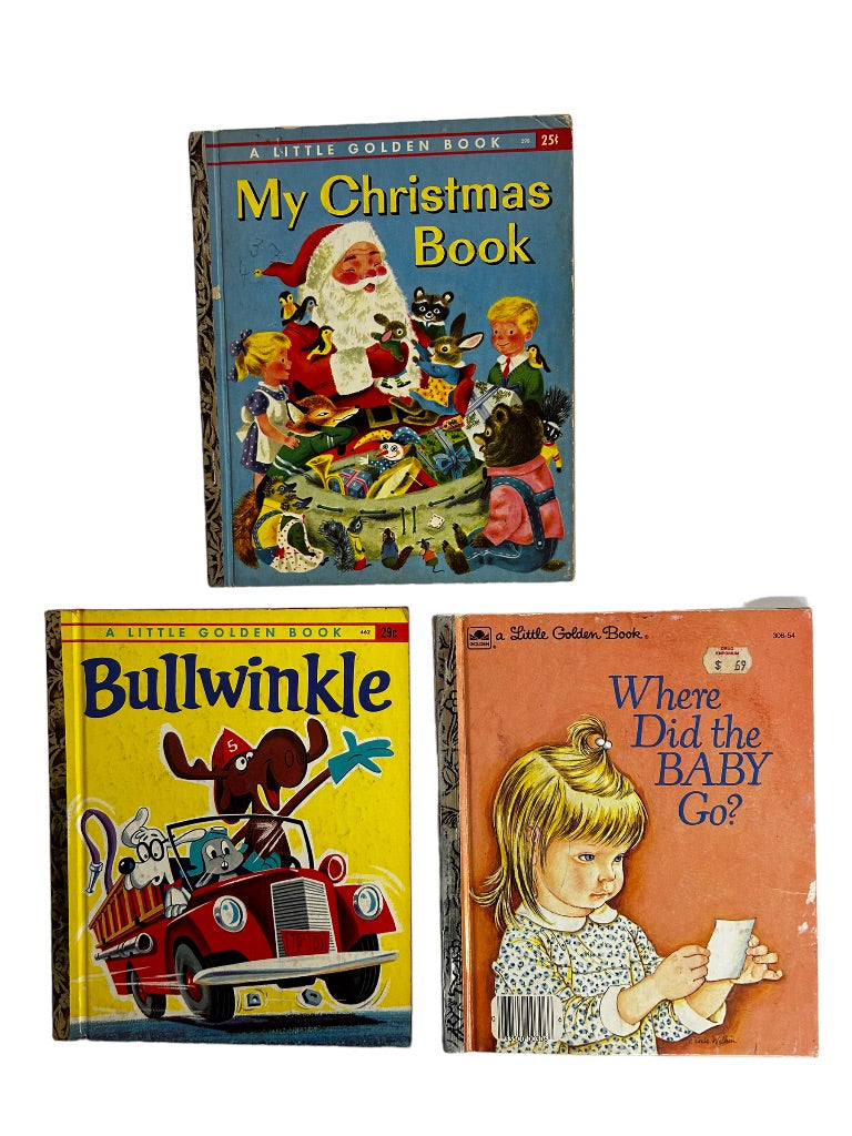 Lot of 3 Vintage A Little Golden Book Christmas Bullwinkle Baby