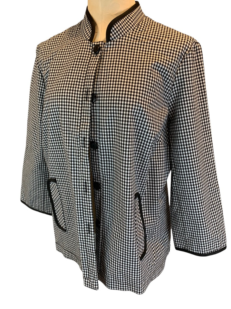 14 RQT Women's Black White Gingham Lightweight Jacket Button Up