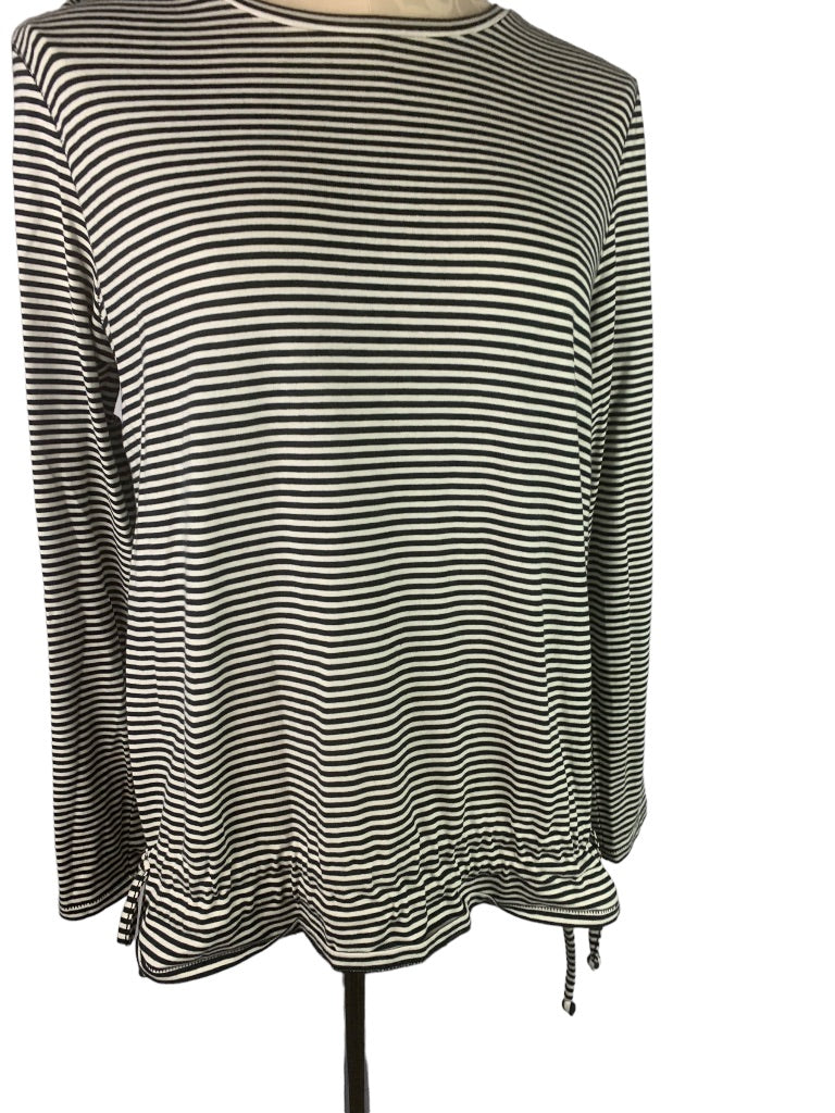 XS AnyBody Black White Stripe Women's Long Sleeve Tshirt  Drawstring Hem