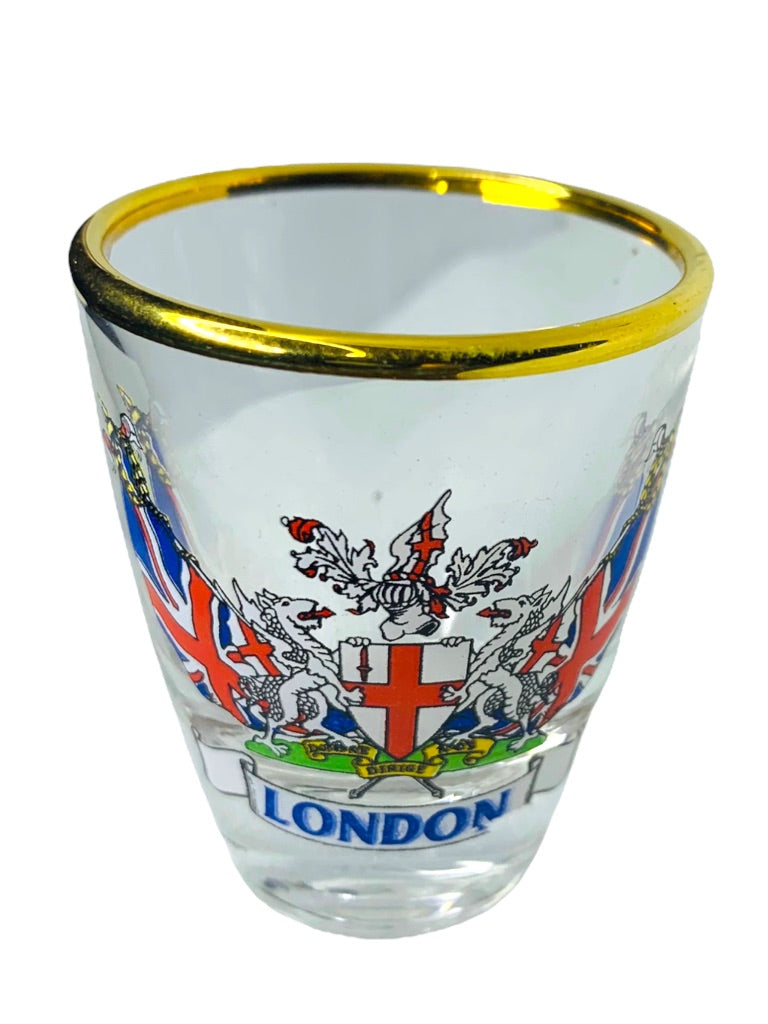 Vintage London Souvenir Shot Glass Gold Rim 2"h x 1.5" top diameter