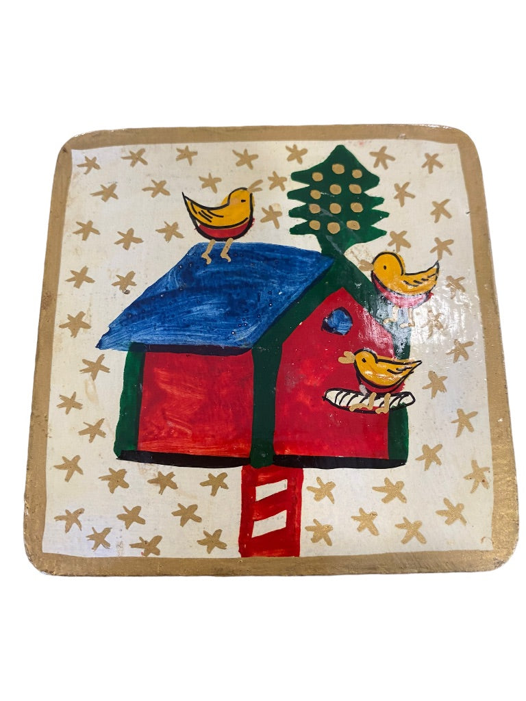 Foreside Painted Christmas Coasters Wooden Glossy Glaze With Box