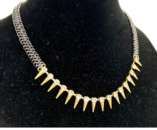 Spikey Goldtone and Pewter Color Chain 18" Necklace Post Punk