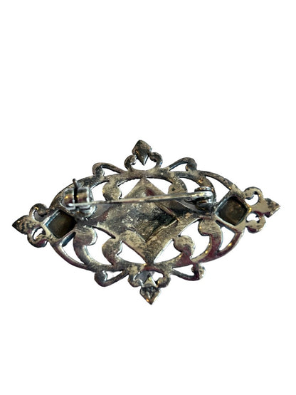 Marcasite Sterling Silver Art Deco Style Brooch Pin 1 3/4" in Box