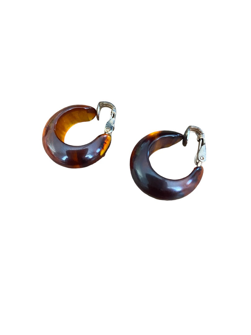 Vintage Tortoise Pattern Acrylic Hoop Clip On Earrings