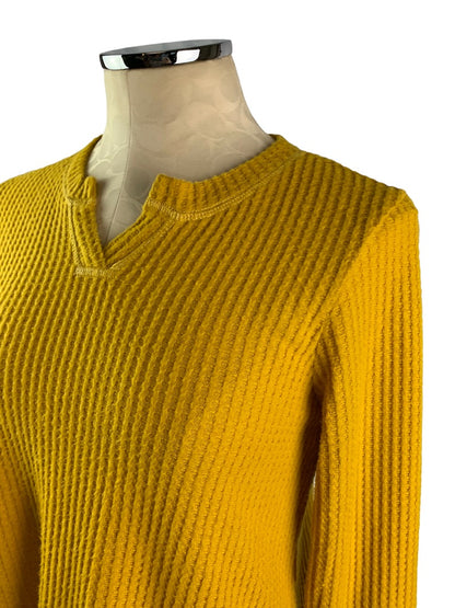 XS LOGO Lounge Lori Goldstein Yellow Waffle Tunic Top Pockets V-Neck