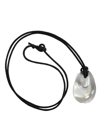 Black Corded 32" Necklace Teardrop Acrylic 2" Pendant Tie Closure