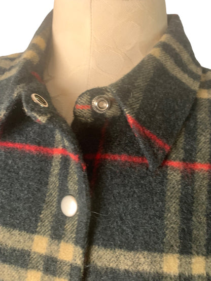 Large Lemon Grass Women's Gray Snap Up Wool Blend Plaid Jacket Shirt Y2K
