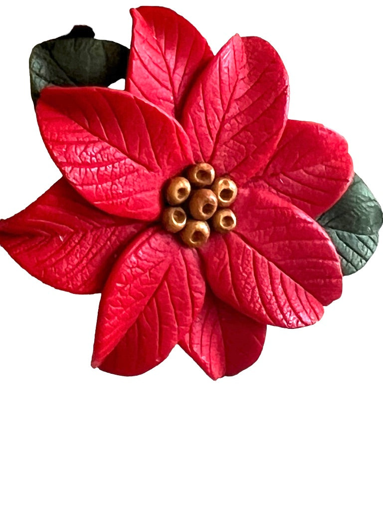 Handmade Polymer Clay Poinsettia Cord Necklace Adustable