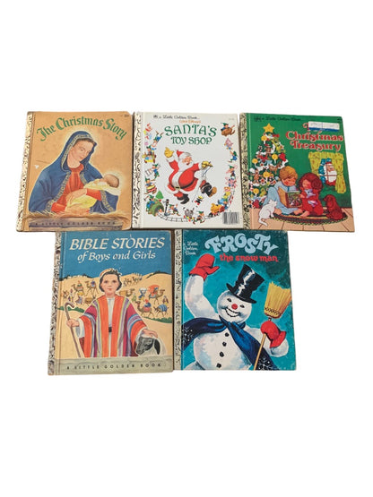 Lot of 5 Vintage A Little Golden Book Christmas Holiday Santa Frosty Bible