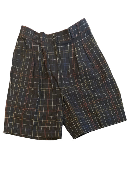 8 Chaus Women's Vintage 1980s Black  Plaid Golf Shorts Cotton Linen Blend