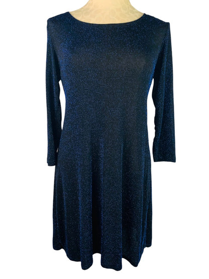 6 Tiana B. Women's Pullover Blue Sparkle Black Stretch Dress Slightly Sheer