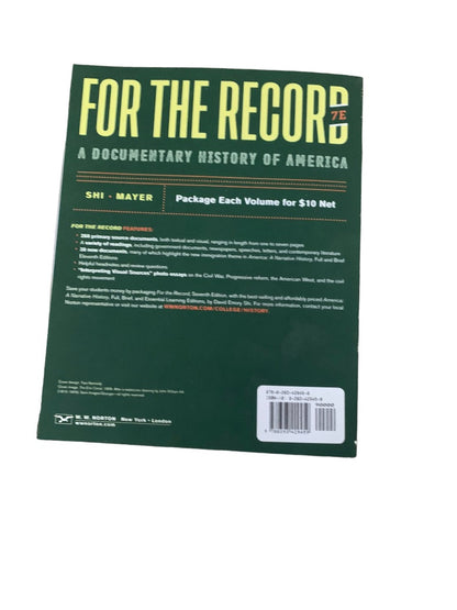 For the Record:  A Documentary History of America V1 7E Shi Mayer Paperback