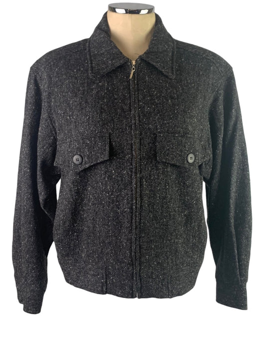 Medium Petite Northern Isles Petites Women's Gray Tweed Zip Up Blazer Vintage 90s