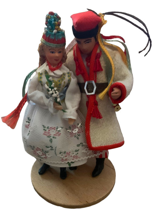 Set of 2 Polish Dolls on Stand Couple Made in Poland 5" Traditional Regional Dress