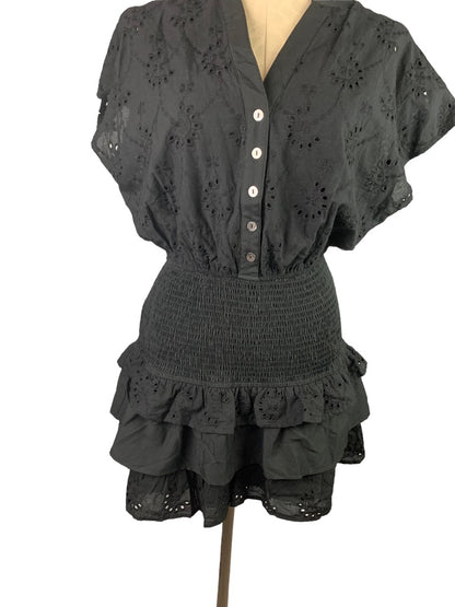 Medium entro Black Eyelet Mini Dress Short Sleeve Women's