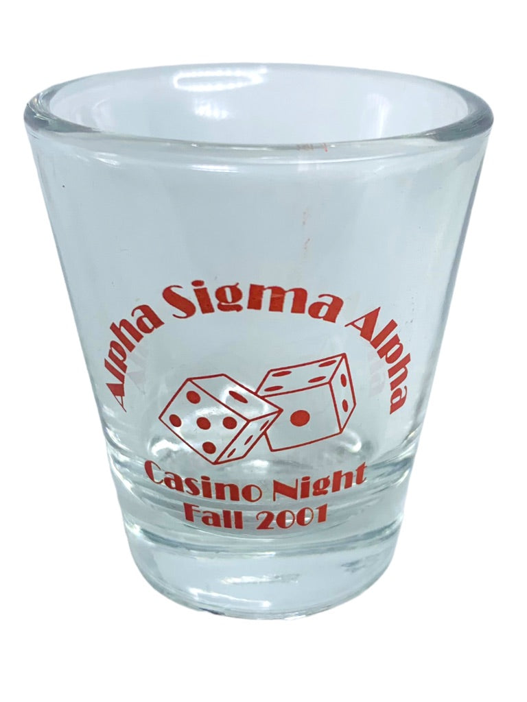 Alpha Sigma Alpha Casino Night Shot Glass Fall 2001 Red Print Dice Barware