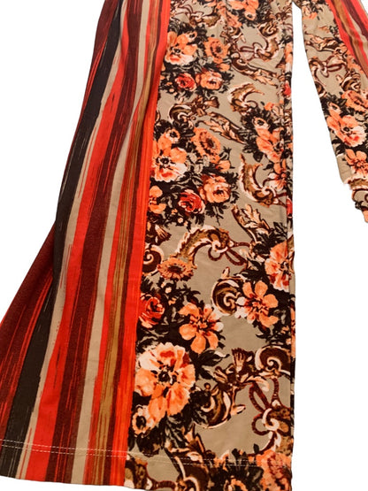 Medium Simonton Says Orange Brown Stripe Floral Women's Pull On Flowy Pants