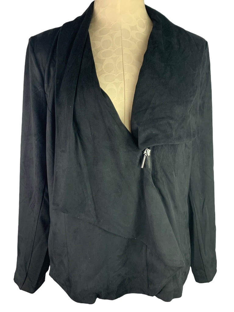 16 H by Halston Black Faux Suede Microfiber Women's Zip Lined Jacket