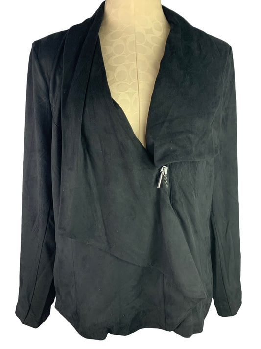 16 H by Halston Black Faux Suede Microfiber Women's Zip Lined Jacket