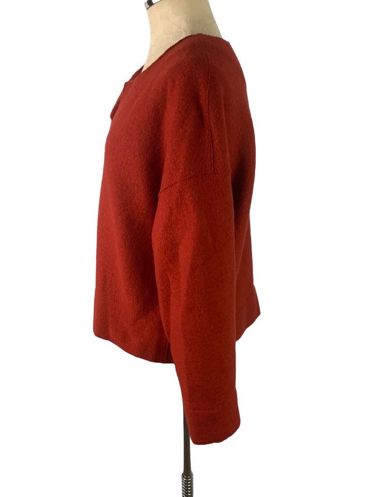 Medium Oska Red Wool Pullover Women's Sweater Split Neck Lagenlook