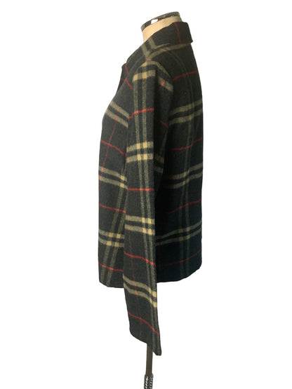 Large Lemon Grass Women's Gray Snap Up Wool Blend Plaid Jacket Shirt Y2K