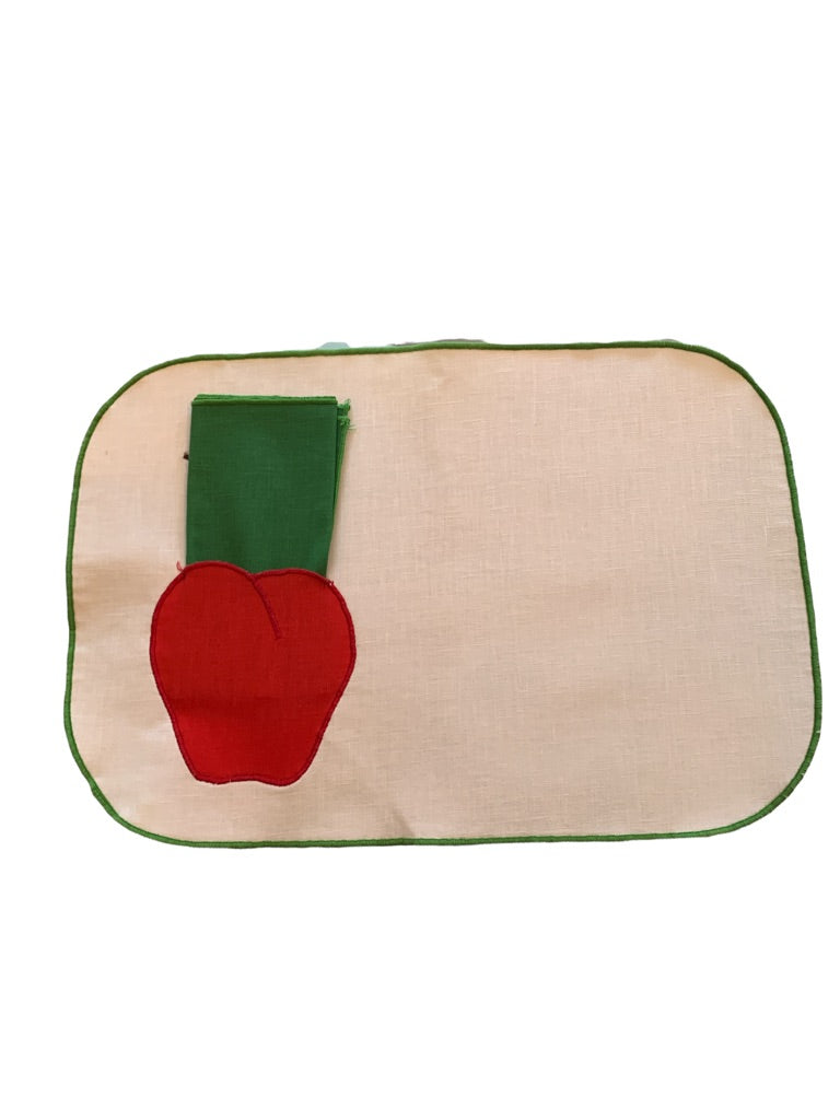 Set of 6 Backed Placemats and Napkins Pockets Cherry Design Green Red