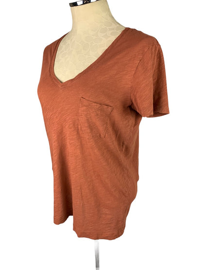 XS Madewell Women's V-Neck Rust Orange Tshirt Short Sleeve Single Pocket