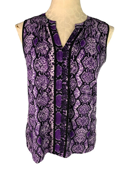 XS Calvin Klein Women's Sleeveless Pullover Blouse Purple Reptile Print