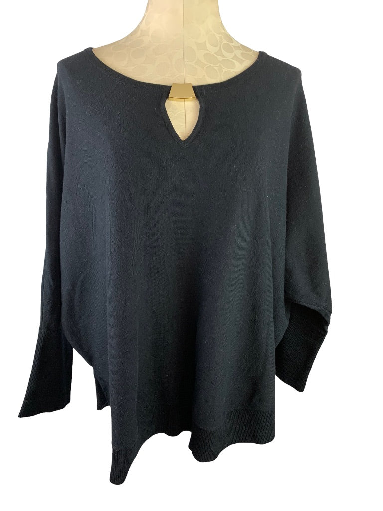 3X INC International Concepts Women's Black Sweater Keyhole Neckline Goldtone Embellishment