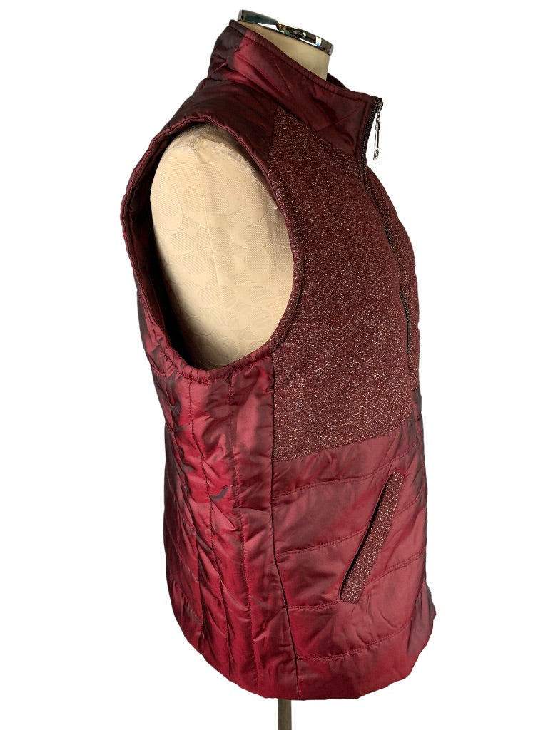 Large Casual Identity Women's Full Zip Burgundy Metallic Lightweight Puffer Vest