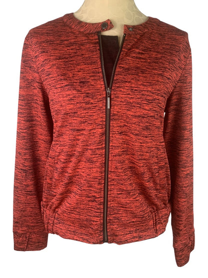 6 H by Halston Women's Red Black Space Dye Full Zip Collarless Jacket