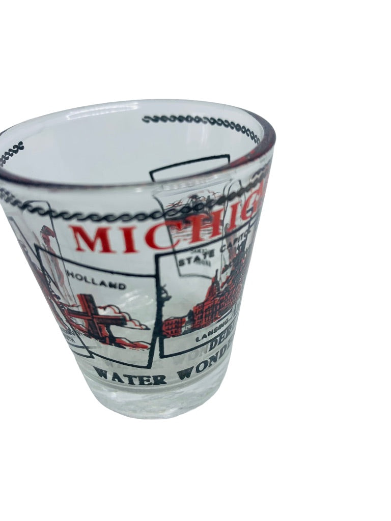 Michigan Souvenir Shot Glass Clear Barware State Illustrations