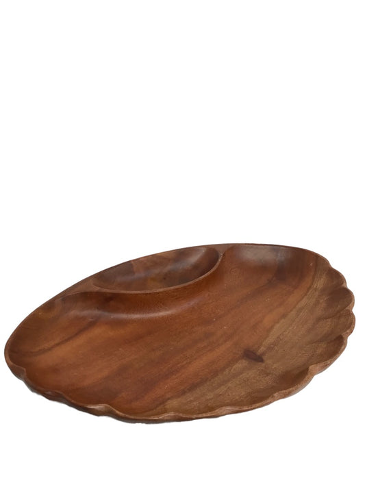 Signed Wooden Chip and Dip Bowl Philippines Shell Shape 13" x 8.5"