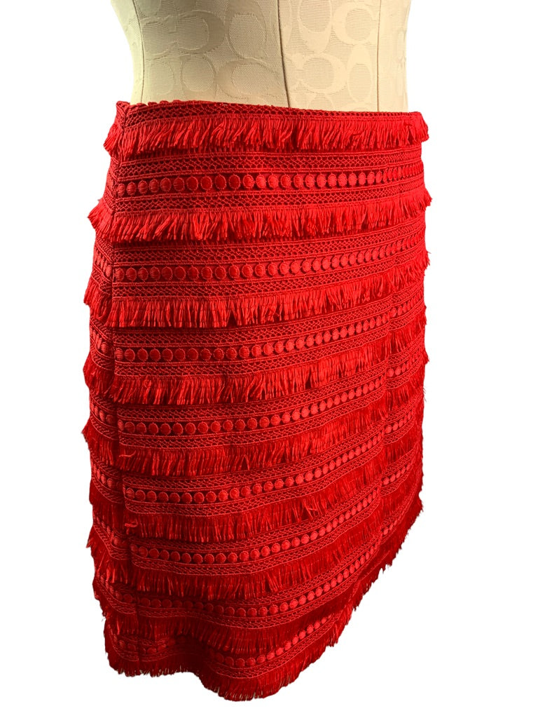 2 J.Crew Red Fringed Fringy Skirt Lined Style#G1719