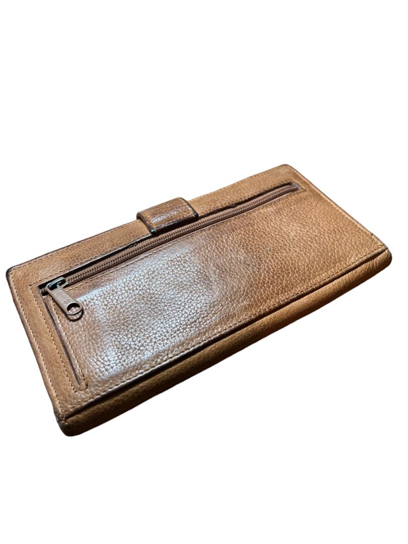 Fossil Brown Bi-Fold Pebbled Leather Wallet Snap Credit Card Check Change Pocket