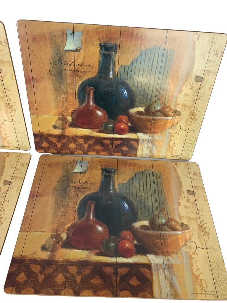 Set of 4 Board Cork Backed Placemats Still Life Tuscan Style 18 1/2" x 11 3/4"