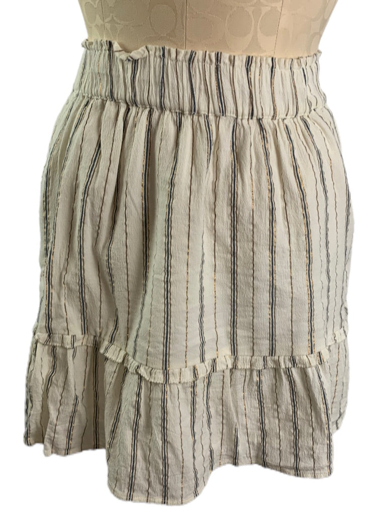 XS LOFT Ivory Striped Metallic Lined Short Boho Skirt Pull On