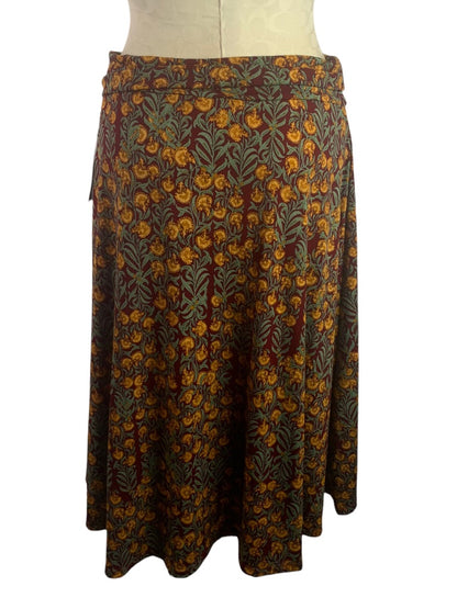 Medium LulaRoe Azure Print Midi Skirt New Red Gold Print High Waist