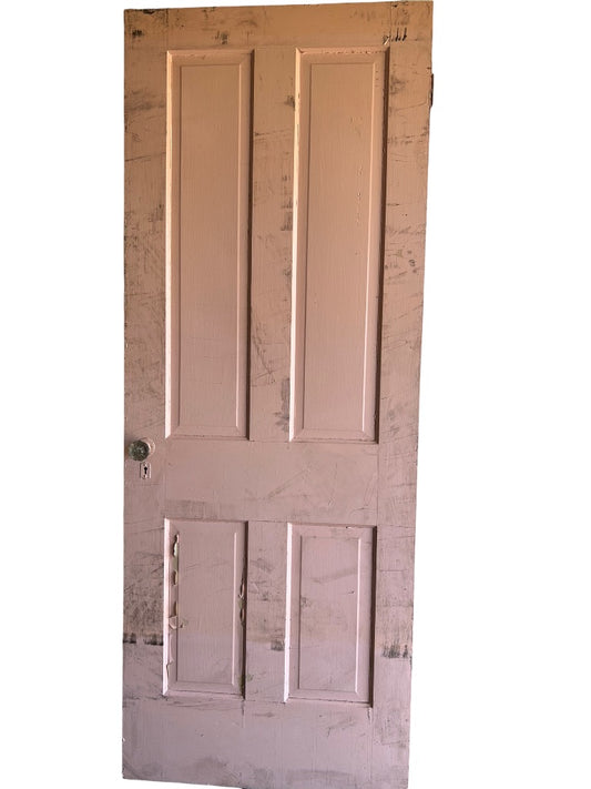 Antique Solid Door 4 Panel Architectural Salvage 29.75"w x 77.5"h Pink