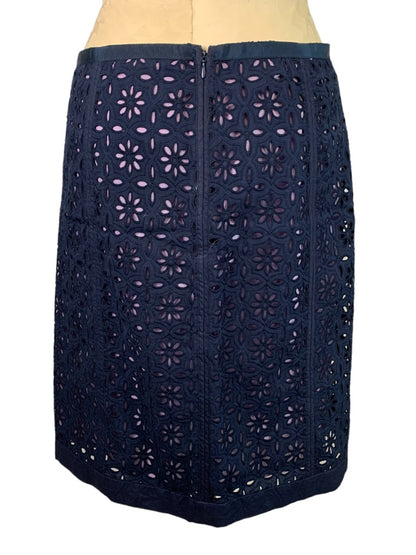 6 Robert Graham Navy Blue Eyelet "Caterina" Pencil Skirt Lavender Lined