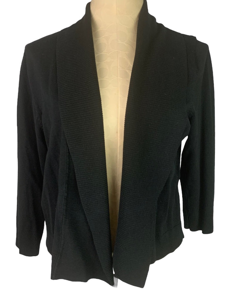 Large Calvin Klein Women's Black Open Waist Length Silk Blend Cardigan Sweater