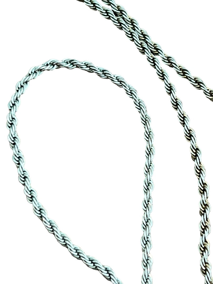 Faux Turquoise Lariat Tassle Necklace Silvertone Rope Chain 31" Long Plus 5" Drop of Tassle