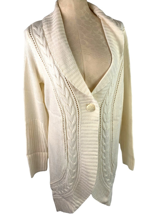 Medium Motto Ivory Long Cardigan Sweater Women's New