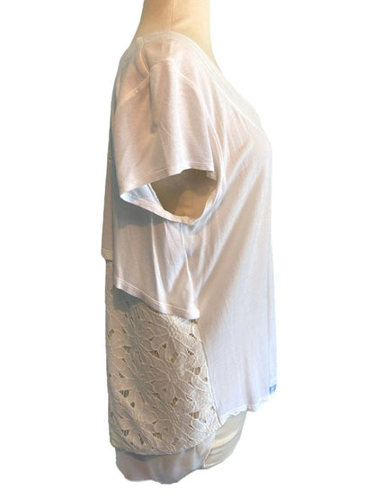 Large Deletta White Hi-Lo Floral Lace Back Tunic Blouse Anthropologie