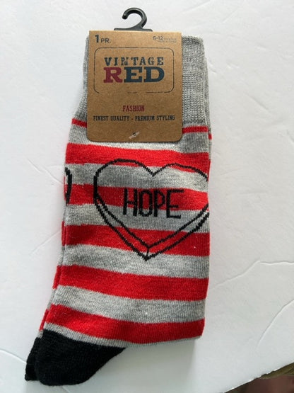 New "Vintage Red" Striped Hope Heart Socks 6-12