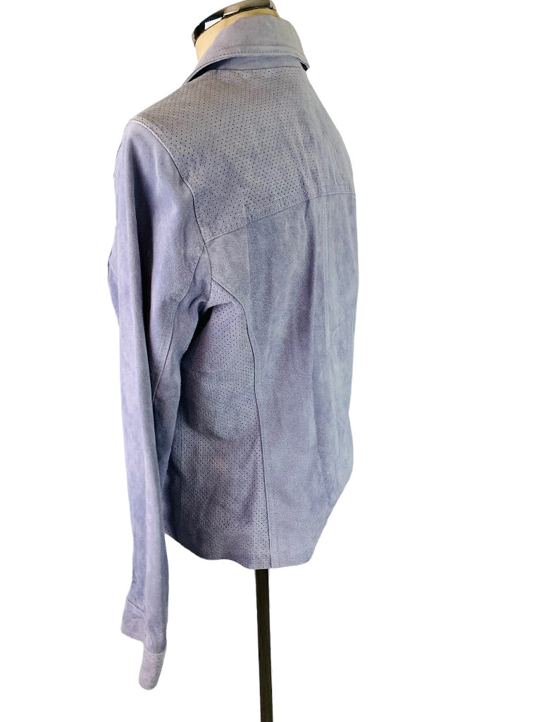 Large Hal Rubenstein Light Blue Gray Suede Women's Button Up Lined Jacket New