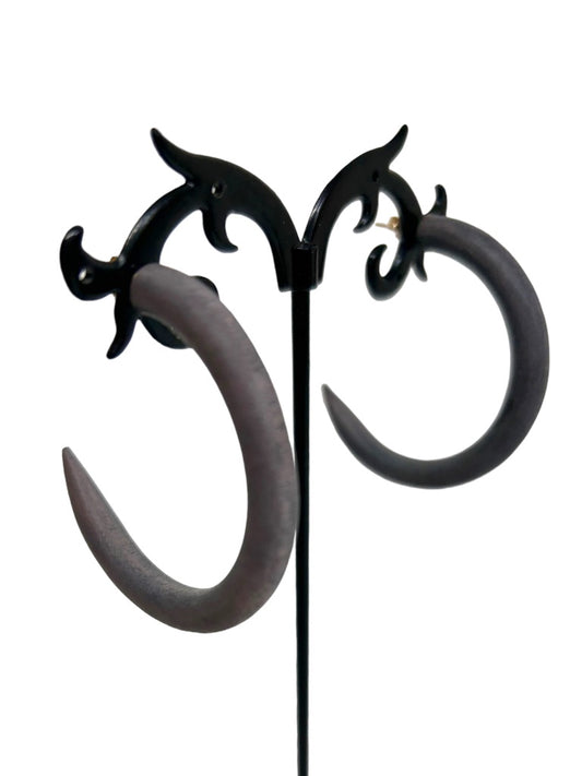 Pointed Hoop Gray Lavender Pierced Post Earrings 1 5/8"d Lightweight