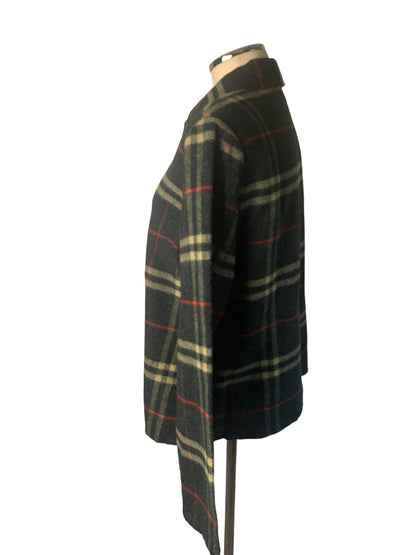 Large Lemon Grass Women's Gray Snap Up Wool Blend Plaid Jacket Shirt Y2K