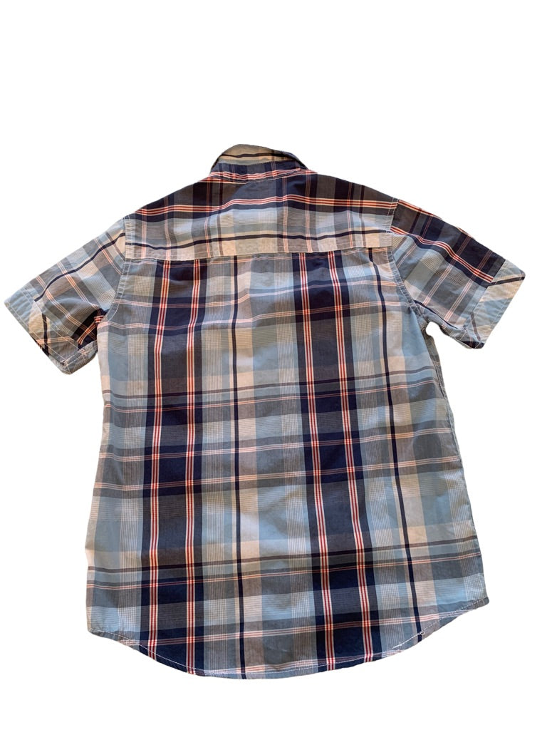 Medium (10/12) Nautica Boys Light Blue Plaid Short Sleeve Button Up