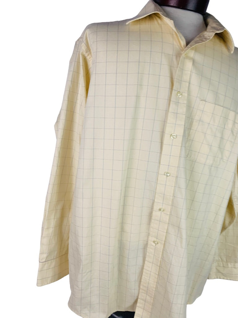 XL (17 34/35) Club Room Men's Light Yellow Plaid Button Up Dress Shirt Easy Care